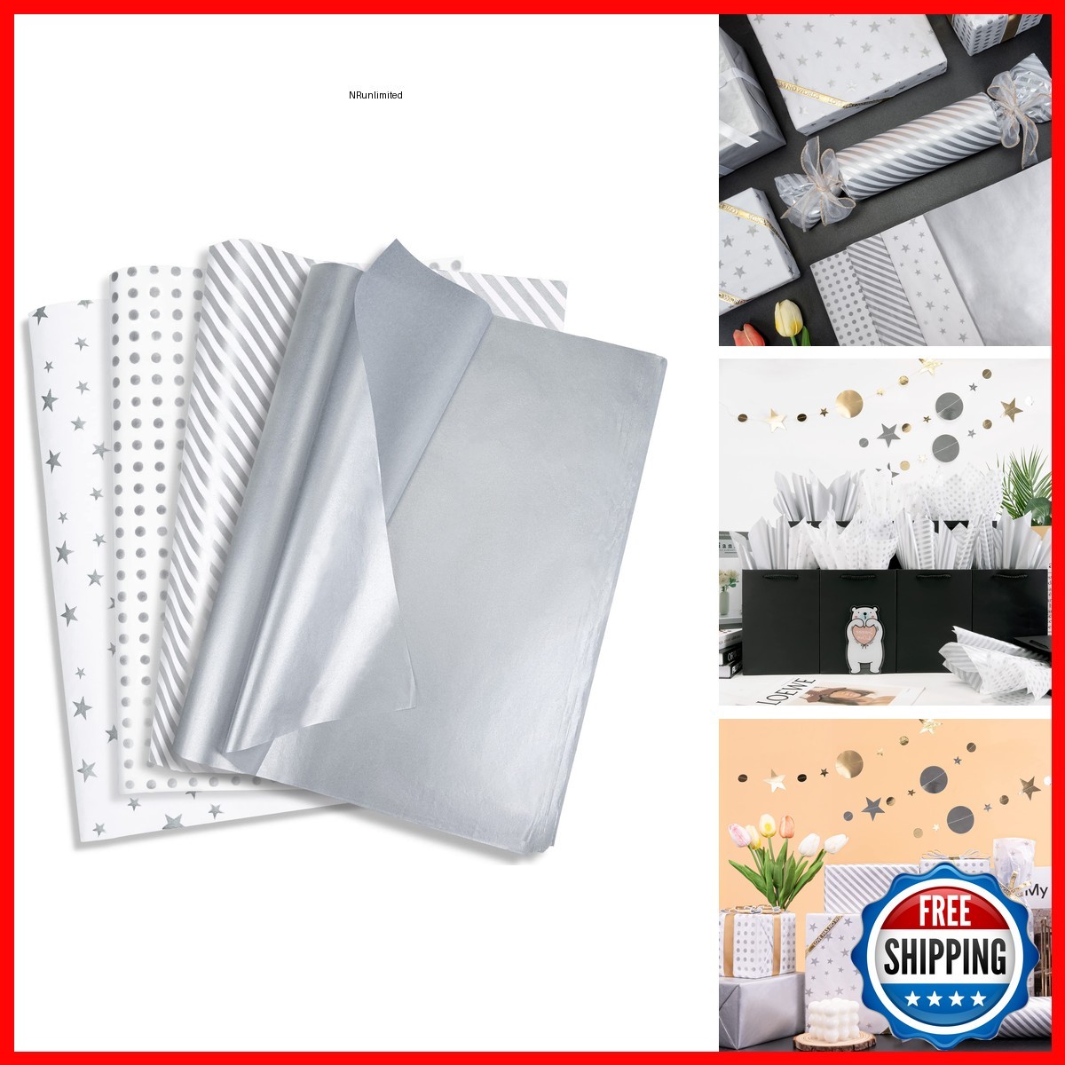 Larcenciel 120 Sheets Silver Metallic Tissue Paper 19.7x13.8 for Party Gifts