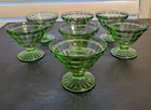 Vtg Uranium Green Depression Sherbet Block Optic Bowls Anchor Hocking Lot of 6