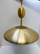VINTAGE MID CENTURY PENDANT LIGHT SHADE GOLD ANODISED GLASS PULL DOWN MECHANISM