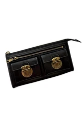MARC JACOBS Black Leather Wallet Double Front Pockets Push Lock Top Zip Closure