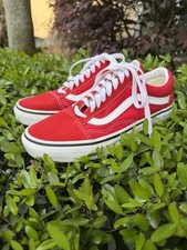 VANS Old Skool Low Racing Red True White Suede Skate Shoes Sneaker M7 W8.5
