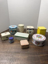 10 Vintage Floral Tins—Daher England 11101 + Others—Mixed Shapes
