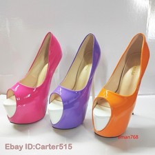 Women's High Heels Pumps Platform Peep Toe Stiletto Heels Patent Leather Shoes