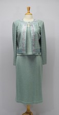 St. John Evening Green 3pc Jacket Skirt Set Size 8, S