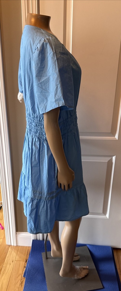 QUINCE 100% Organic Cotton Poplin Tiered Mini Dress Women's Size L Blue NWT  | eBay