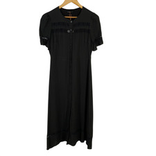 Quince Women Lightweight Crepe Lace Inset Midi Dress TRUE Black Basic Sleeved S