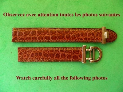14 mm LUXE BRACELET TABBAH CROCODILE VÉRITABLE MARRON GOLD AVEC SA BOUCLE SIGNÉE - Photo 1/4