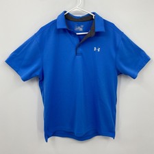 Under Armour Polo Shirt Short Sleeve Golf Logo Solid Blue Size L Mens
