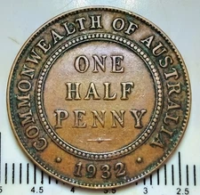 X2 1932 Half Penny Coin - Australian King George V 