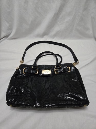 MICHAEL Michael Kors Black Python Effect Suede East West Hamilton Handbag