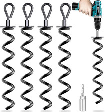 Pack of 4 Ground Anchors with Adapter, Ground Anchor for Trampoline, Spiral Shed