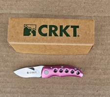 CRKT 1183 McGinnis Shrimp Keychain Knife 1.75" Blade, Pink Aluminum Handles  NEW