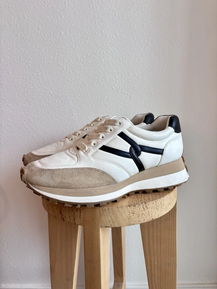 VERONICA BEARD Womens Valentina Sneaker Size 9 Leather Trainer White Black - Image 2 of 4