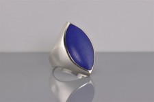 Sterling Silver Blue Lapis Lazuli Tapered Statement Band Ring 925 Sz: 8