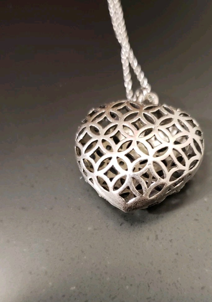 925 Solid Sterling Silver Puffed Heart Pendant Ne… - image 3