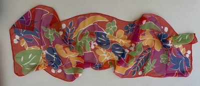 Vintage VERA NEUMANN Long Scarf Colorful Mod 1960s 1970s Floral 57 x 15''