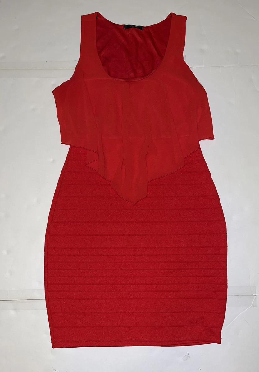 Papaya Women's Sz. L Bodycon Sleeveless Red Dress Overlay Top w. Fitted  Bottom