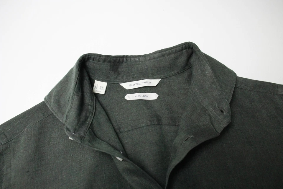 Suitsupply Camicia Formale Slim Fit In Lino Puro Verde Uomo 37/38 14 1/2 / 15 - Immagine 4 di 4