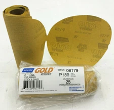 180 GRIT NORTON 6" GOLD RESERVE PSA SAND PAPER STICKY BACK 25 SHEET ROLL