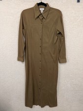 VTG Monterey Bay Faux Chamois Shirt Dress Womens S Brown Long Sleeve USA Made