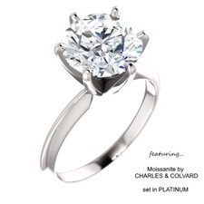 3.00 Carat Round Brilliant Moissanite Solitaire Ring PLATINUM Charles & Colvard