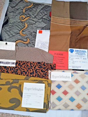 6 VINTAGE UPHOLSTERY FABRIC  SAMPLES NICE MIX