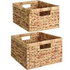 Set of 2 Wicker Storage Water Hyacinth Baskets for Organizing, Large  Small