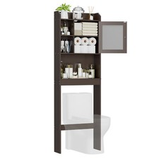Over the Toilet Storage Cabinet Wooden Bathroom Organizer with Shelves Brown