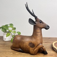Vintage Hardwood Hand Carved Wood Deer Buck S...