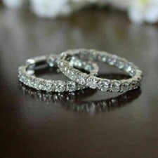 2Ct Lab Created Diamond Women's Huggie Hoop Earrings 14K White Gold Finish