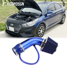 Blue 3" Cold Air Intake Filter Induction Pipe Kit For Hyundai Accent Elantra