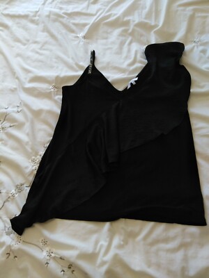NEXT Damen Top schwarz, ein Schulterriemen Glitzer eine Rüschen 64/22 175
