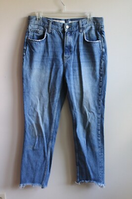 Pilcro 29 Tilde High Rise Frayed Cuff Slim Straight Cropped 100% Cotton Jeans