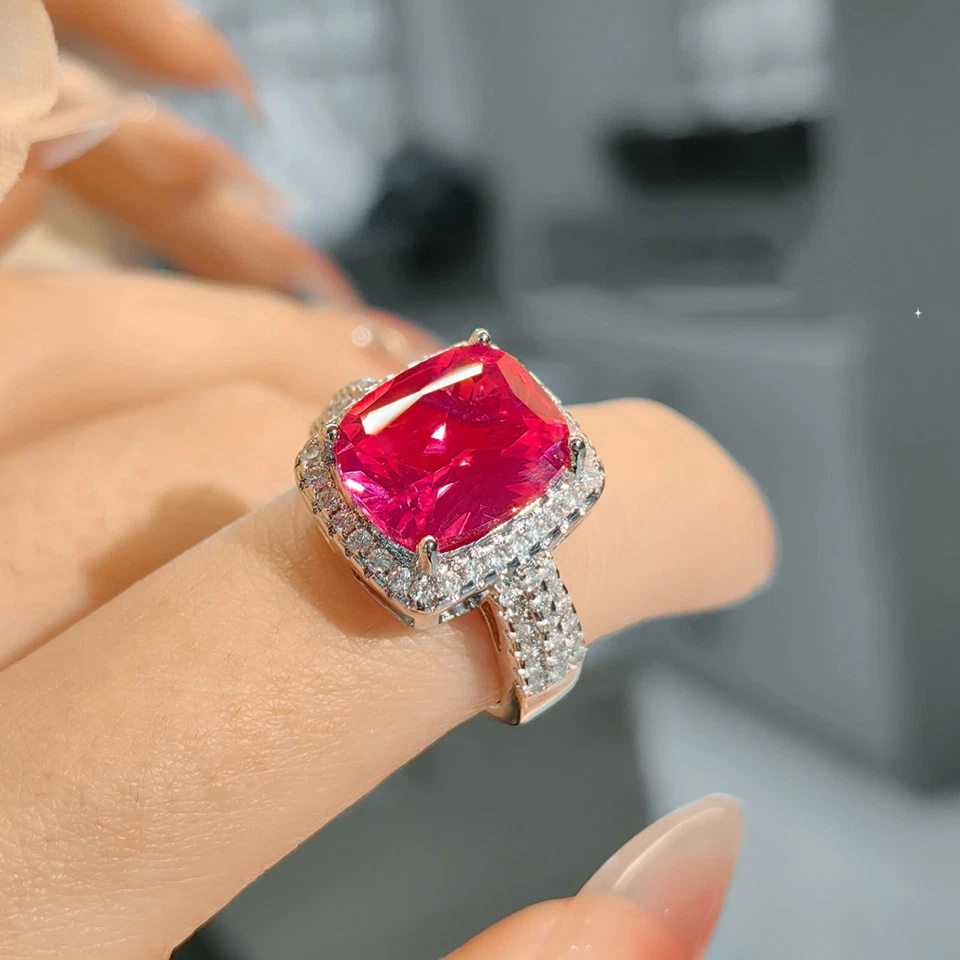 Nuevas joyas clásicas para madre piedras preciosas de corindón rojo anillos de plata de lujo para mujer Foto 4 de 4