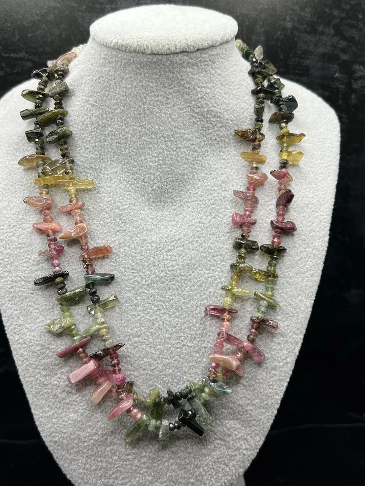 Impresionante collar de turmalina sandía 2 hilos broche de ley y conos Foto 2 de 4