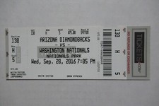 WASHINGTON NATIONALS VS DIAMONDBACKS 9/28/2016 FULL TICKET ~ CHRIS OWINGS (2-SB)