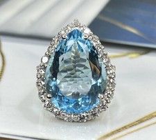 Natural Large Blue Topaz Ring Solid Silver 18X23 MM Pear Cut Women  s Ring