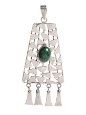 Vintage Israeli Artisan Made Sterling Silver Statement Pendant Eilat Gemstone