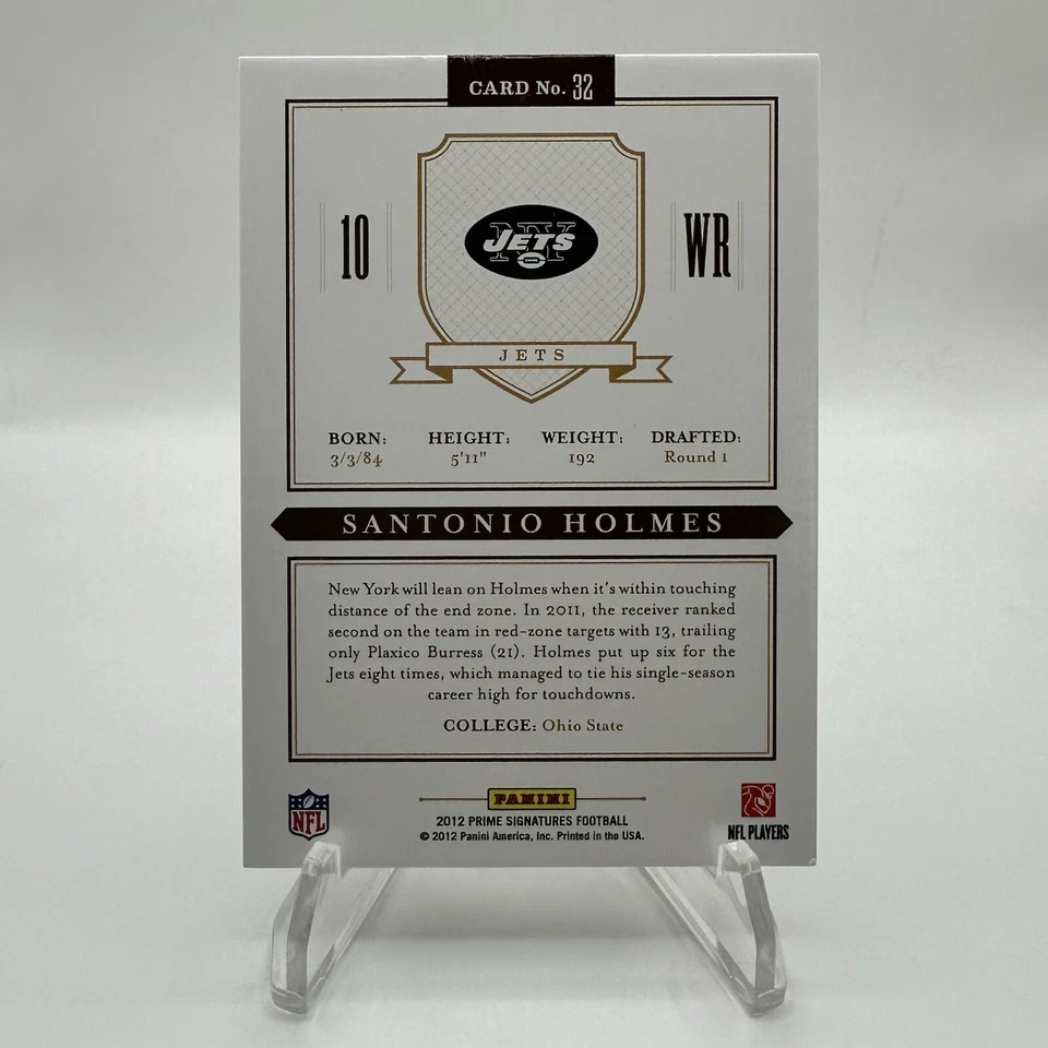 2012 Panini Prime Signatures SANTONIO HOLMES #32 #d/499 - Steelers | NY Jets - Image 3 of 3
