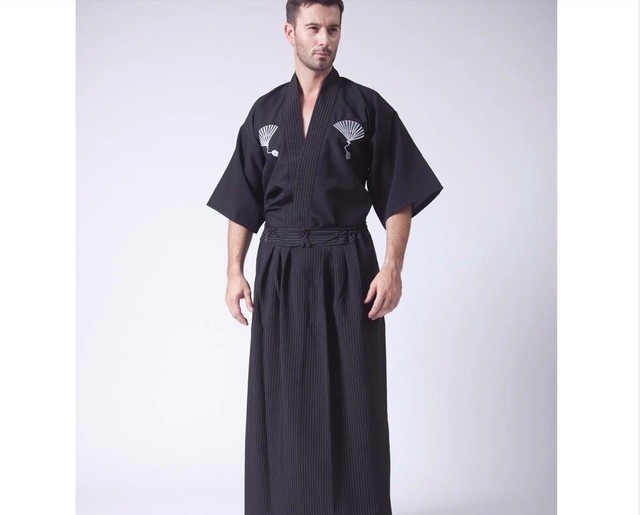Short Sleeve Japanese Samurai Mens's Male Kimono Black White Robe Martial Arts eBay