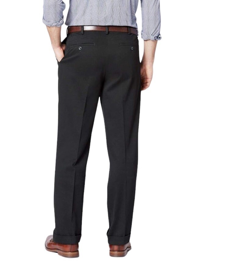 DOCKERS 42x32 Khaki Relaxed Fit Black Comfort Waistband Shirt Gripper