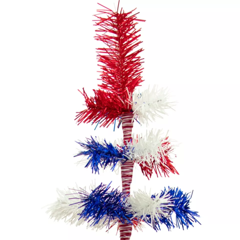4th of July Tinsel Trees 4FT Classic Tinsel Feather Tree Red, White, & Blue 48'' - Image 2 of 4