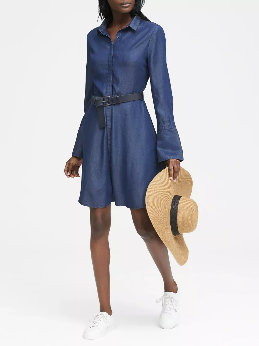 Banana Republic TENCEL Fit and Flare Shirt Dress Dark Denim SIZE 6 326353 E822