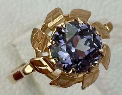 USSR Vintage Original Alexandrite (lab. made) Rose Gold Ring 583 14K 4.43 g.6 US