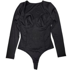 Long Sleeve Shapewear Bodysuit Thong Back Square Neckline FeelinGirl 220098 Med