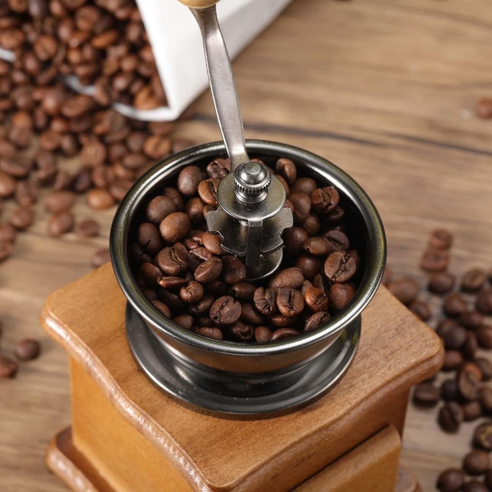 Manual Coffee Grinder Wooden Vintage Portable Hand Crank Coffee Bean