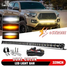 White Yellow Strobe 32" LED Light Bar Spot For Toyota Tacoma Grille Bumper +Wire