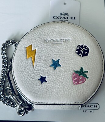 NWT COACH ALL OVER MOTIF ROUND ZIP CARD/COIN CASE CHAIN STRAP 26934