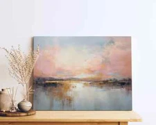 Stunning Pink Sky Gold Abstract Serene Waters Wall Art Canvas Unframed Print Art