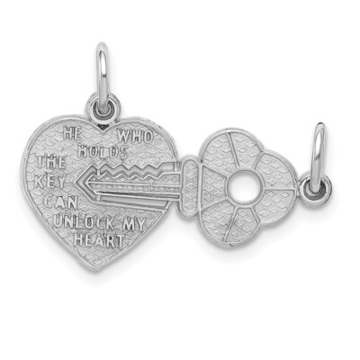 Real 14kt White Gold Key and Heart Break-apart Charm